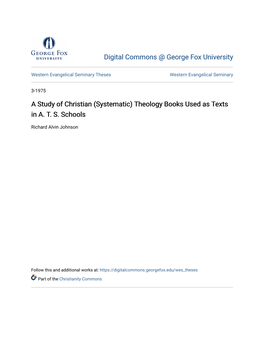 A Study of Christian (Systematic) Theology Books Used As Texts in A