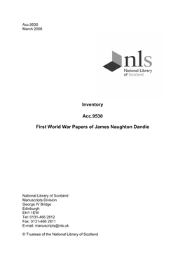 Inventory Acc.9530 First World War Papers of James Naughton Dandie