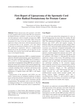 First Report of Liposarcoma of the Spermatic Cord After Radical Prostatectomy for Prostate Cancer