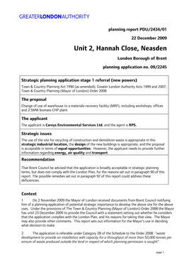 Unit 2, Hannah Close, Neasden London Borough of Brent Planning Application No