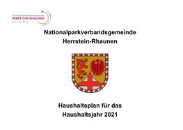 Nationalparkverbandsgemeinde Herrstein-Rhaunen Haushaltsplan Für Das Haushaltsjahr 2021