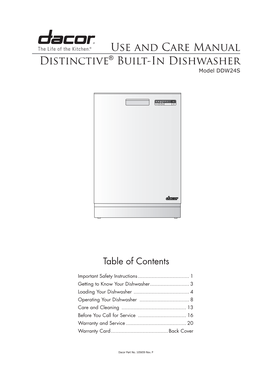 Use and Care Manual Distinctive® Built-In Dishwasher Model DDW24S