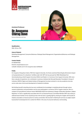 Dr. Anupama Chirag Dave School of Business and Law