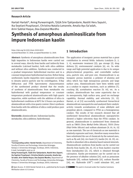 Synthesis of Amorphous Aluminosilicate from Impure Indonesian Kaolin