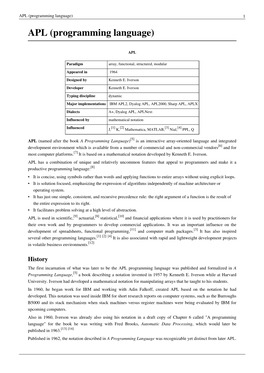 Programming Language) 1 APL (Programming Language)