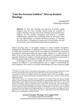 “I Am the Gracious Goddess”: Wiccan Analytic Theology Jonathan Hill University of Exeter