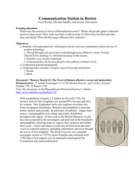 Communication Station in Boston Carol Wyenn, Michael Sandler, and Jessica Christensen