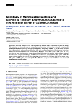 Sensitivity of Multiresistant Bacteria and Methicillin-Resistant Staphylococcus Aureus to Ethanolic Root Extract of Raphanus Sativus