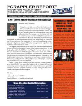 “Grappler Report” the Official Newsletter of the Bucknell Wrestling Program