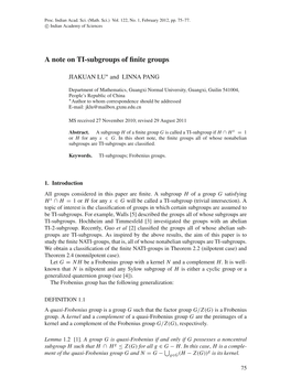 A Note on TI-Subgroups of Finite Groups