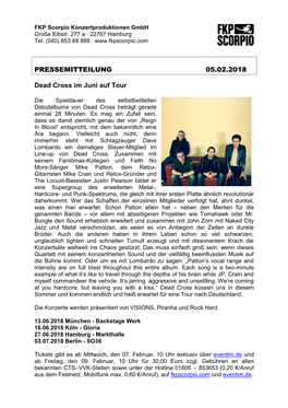 PRESSEMITTEILUNG 05.02.2018 Dead Cross Im Juni Auf Tour