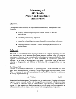 1 AC Circuits Phasors and Impedance Transformers