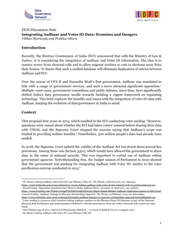 DGN Discussion Note Integrating Aadhaar and Voter ID Data: Promises and Dangers Vibhav Mariwala and Prakhar Misra