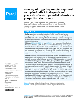 Accuracy of Triggering Receptor Expressed on Myeloid Cells 1 in Diagnosis and Prognosis of Acute Myocardial Infarction: a Prospective Cohort Study