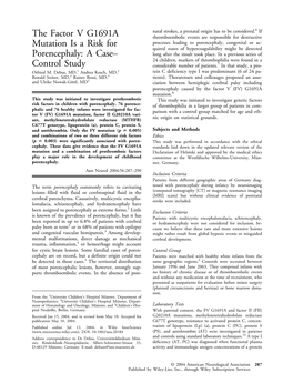 The Factor V G1691A Mutation Is a Risk for Porencephaly: a Case-Control