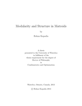 Modularity and Structure in Matroids