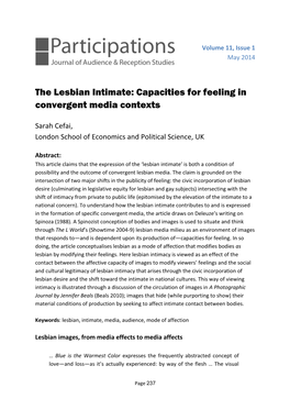 The Lesbian Intimate: Capacities for Feeling in Convergent Media Contexts