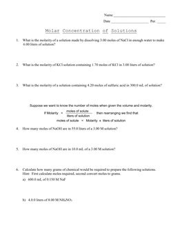 Molar Concentration of Solutions