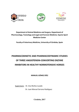 Pharmacokinetic and Pharmacodynamic Studies of Three Angiotensin-Converting Enzyme Inhibitors in Healthy Normotensive Horses