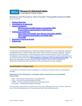 Gene Transfer Therapy/Recombinant DNA (June 15, 2010)