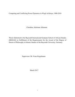 Competing and Conflicting Power Dynamics in Waqfs in Kenya, 1900-2010