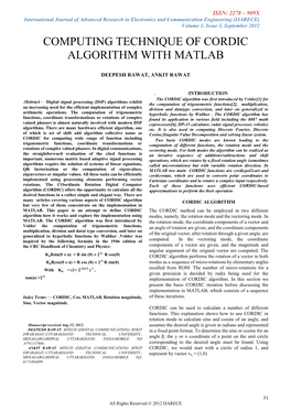 Computing Technique of Cordic Algorithm with Matlab