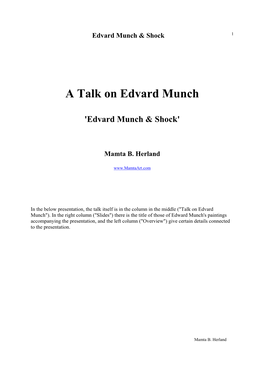 A Talk on Edvard Munch