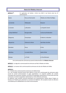 Statut De Villedieu Intercom