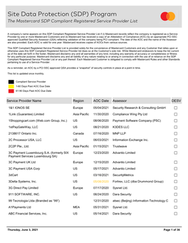 SDP) Program the Mastercard SDP Compliant Registered Service Provider List