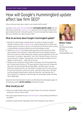 How Will Google's Hummingbird Update Affect Law Firm SEO?