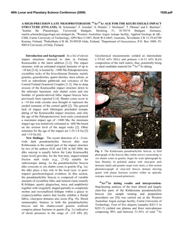 A HIGH-PRECISION LATE MESOPROTEROZOIC 40Ar/39Ar AGE for the KEURUSSELKÄ IMPACT STRUCTURE (FINLAND)