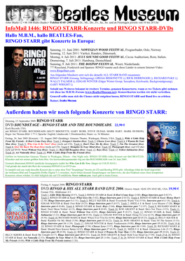 Infomail 1446: RINGO STARR-Konzerte Und RINGO STARR-Dvds