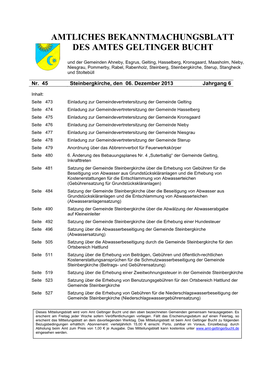 Amtliches Bekanntmachungsblatt Des Amtes Geltinger Bucht Nr. 45/2013 Vom 06.12.2013