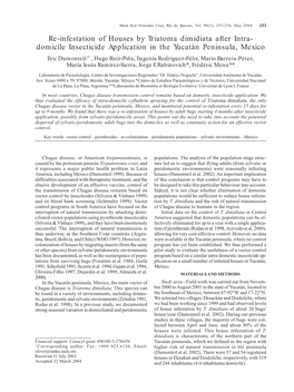 Re-Infestation of Houses by Triatoma Dimidiata After Intra