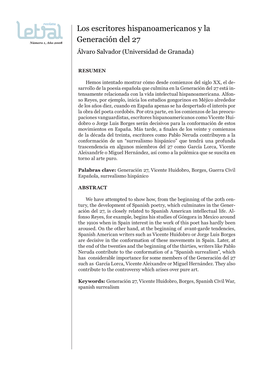 Los Escritores Hispanoamericanos Y La Generación Del 27 Álvaro Salvador (Universidad De Granada)