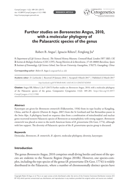 Further Studies on Boreonectes Angus, 2010, with a Molecular Phylogeny of the Palaearctic Species of the Genus