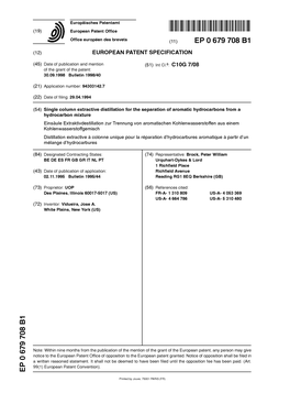 Single Column Extractive Distillation for the Separation of Aromatic