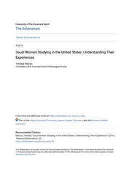 Saudi Women Studying in the United States: Understanding Their Experiences