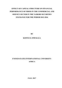 Effect of Capital Structure on Financial Performance of Firms in the Commercial and Service Sector in the Nairobi Securities Exchange for the Period 2012-2016