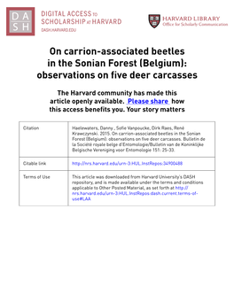 On Carrion-Associated Beetles in the Sonian Forest (Belgium): Observations on Five Deer Carcasses