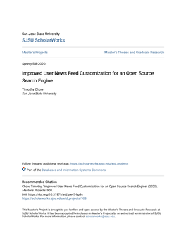 Improved User News Feed Customization for an Open Source Search Engine