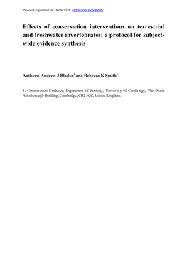 Effects of Conservation Interventions on Terrestrial and Freshwater Invertebrates: a Protocol for Subject- Wide Evidence Synthesis