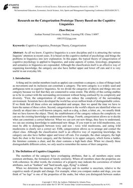 Research on the Categorization Prototype Theory Based on the Cognitive Linguistics