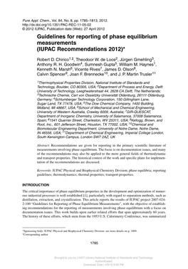 Guidelines for Reporting of Phase Equilibrium Measurements (IUPAC Recommendations 2012)*