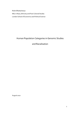 Human Population Categories in Genomic Studies and Racialisation