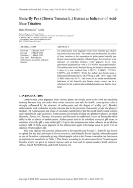 Butterfly Pea (Clitoria Ternatea L.) Extract As Indicator of Acid- Base Titration