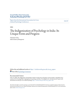 The Indigenization of Psychology in India: Its Unique Form and Progress