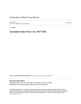 Cumulative Index Vols 1-10, 1947-1956