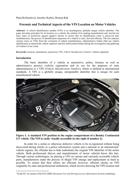 Forensic and Technical Aspects of the VIN Location on Motor Vehicles