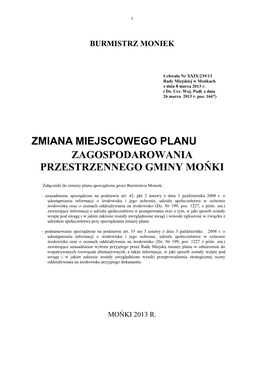 Zmiana Miejscowego Planu Zagospodarowania Przestrzennego Gminy Mońki